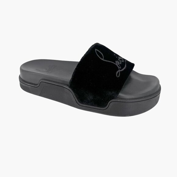 Christian Louboutin 'Navy Pool' Slide Sandals Size 37 US 7 Black Velvet Logo 25 - Picture 9 of 12